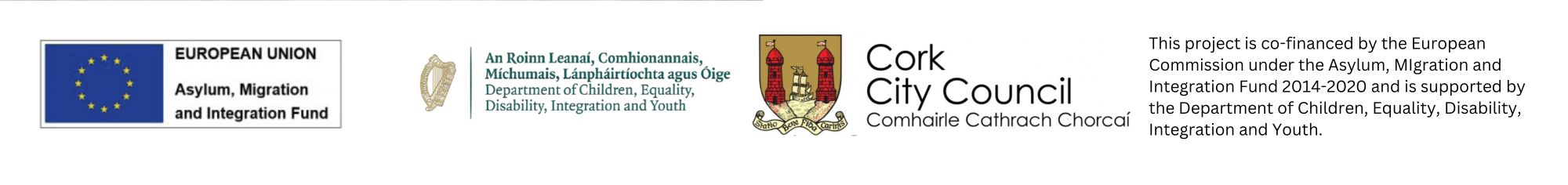AMIF. DCEDIY, Cork City Council logos