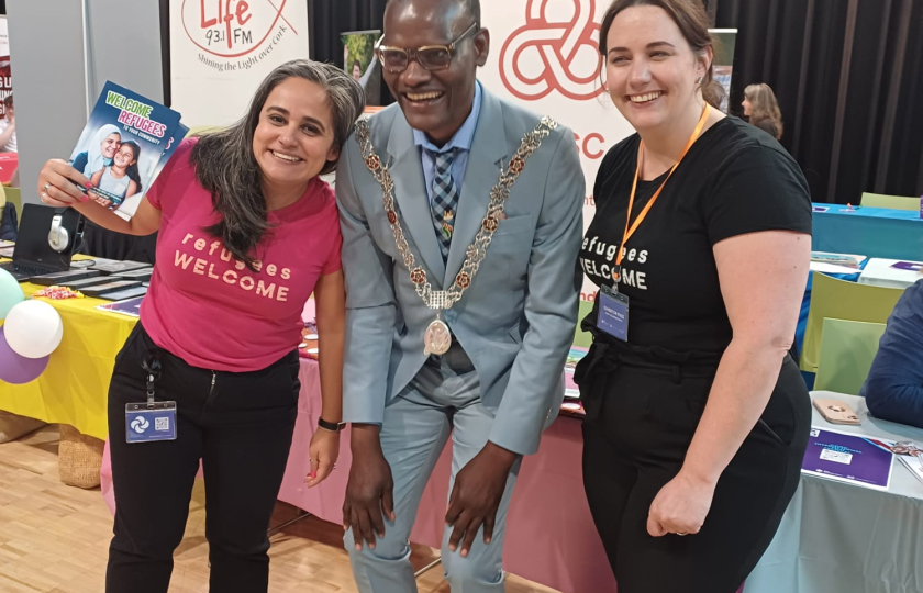 Volunteer Week 2025: Majo Rivas, Honore Kamegni (Deputy Lord Mayor) and Ciara Fitzgibbon pose together